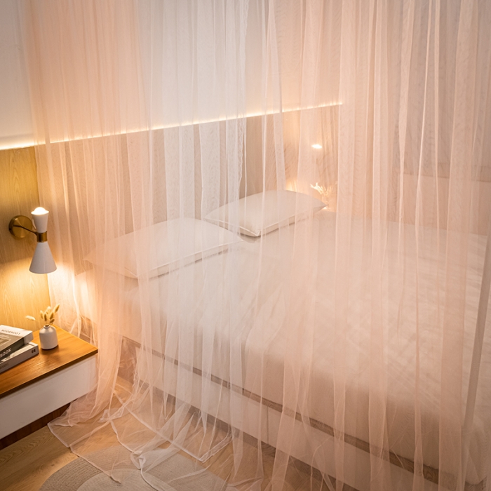 91家纺网 家纺一手货源 找家纺 青竹苑 2023双层拼色落地方帐铁艺烤漆宫廷蚊帐 香槟玉