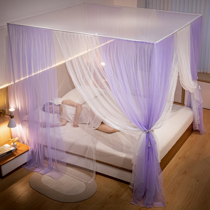 91家纺网 家纺一手货源 找家纺 青竹苑 2023双层拼色落地方帐铁艺烤漆宫廷蚊帐 云烟紫