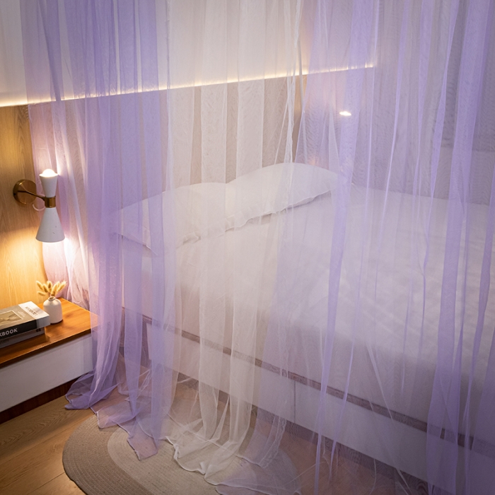 91家纺网 家纺一手货源 找家纺 青竹苑 2023双层拼色落地方帐铁艺烤漆宫廷蚊帐 云烟紫