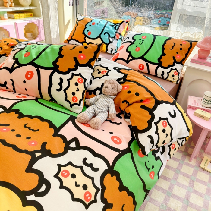 91家纺网 家纺一手货源 找家纺 花伞 2023直播新款40支高密全棉纯棉小清新四件套 宠物大会