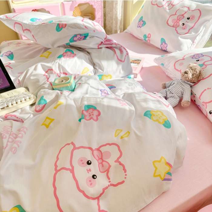 91家纺网 家纺一手货源 找家纺 花伞 2023直播新款40支高密全棉纯棉小清新四件套 流行兔