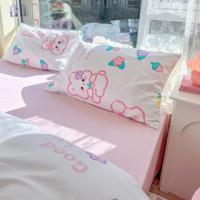 91家纺网 家纺一手货源 找家纺 花伞 2023直播新款40支高密全棉纯棉小清新四件套 流行兔