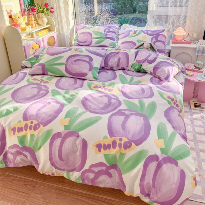 91家纺网 家纺一手货源 找家纺 花伞 2023直播新款40支高密全棉纯棉小清新四件套 浓情郁金香