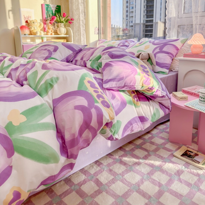 91家纺网 家纺一手货源 找家纺 花伞 2023直播新款40支高密全棉纯棉小清新四件套 浓情郁金香