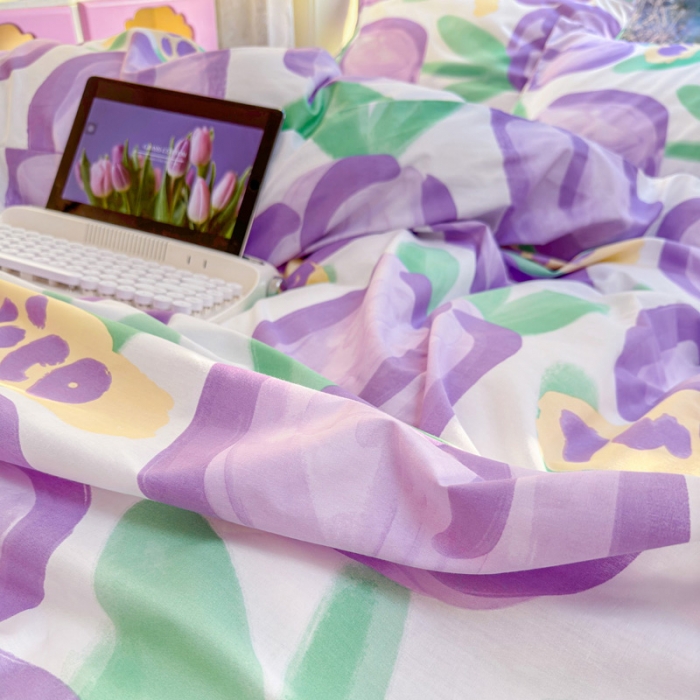 91家纺网 家纺一手货源 找家纺 花伞 2023直播新款40支高密全棉纯棉小清新四件套 浓情郁金香