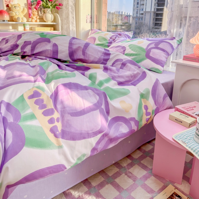 91家纺网 家纺一手货源 找家纺 花伞 2023直播新款40支高密全棉纯棉小清新四件套 浓情郁金香