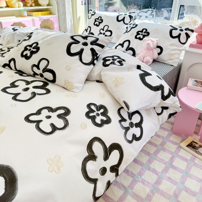 91家纺网 家纺一手货源 找家纺 花伞 2023直播新款40支高密全棉纯棉小清新四件套 浅温柔