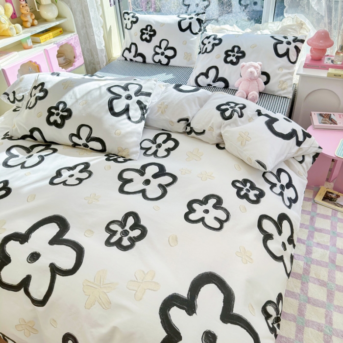 91家纺网 家纺一手货源 找家纺 花伞 2023直播新款40支高密全棉纯棉小清新四件套 浅温柔