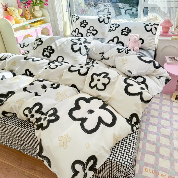 91家纺网 家纺一手货源 找家纺 花伞 2023直播新款40支高密全棉纯棉小清新四件套 浅温柔