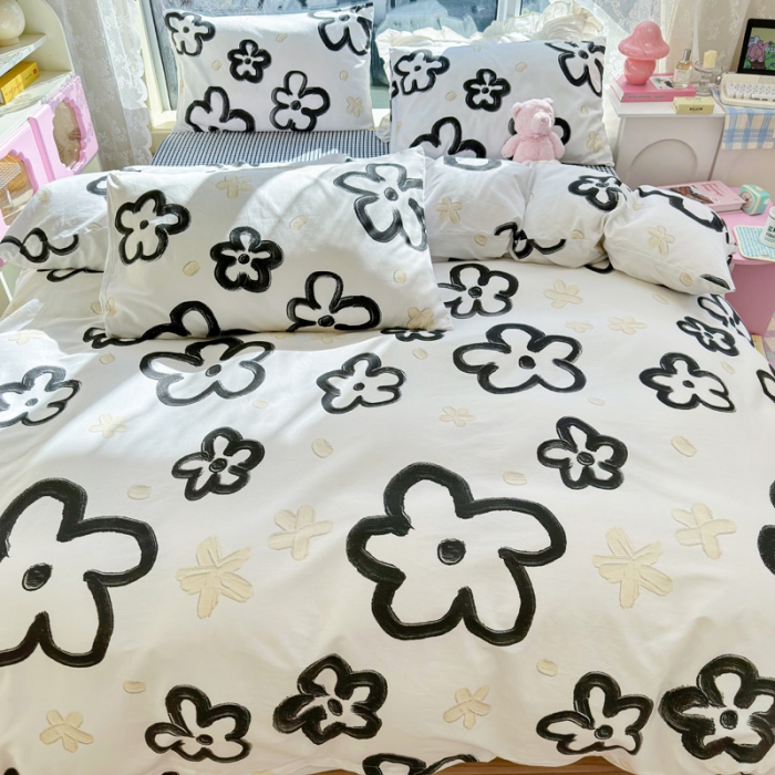 91家纺网 家纺一手货源 找家纺 花伞 2023直播新款40支高密全棉纯棉小清新四件套 浅温柔