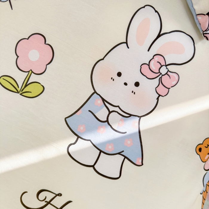 91家纺网 家纺一手货源 找家纺 花伞 2023直播新款40支高密全棉纯棉小清新四件套 蜻蜓和兔