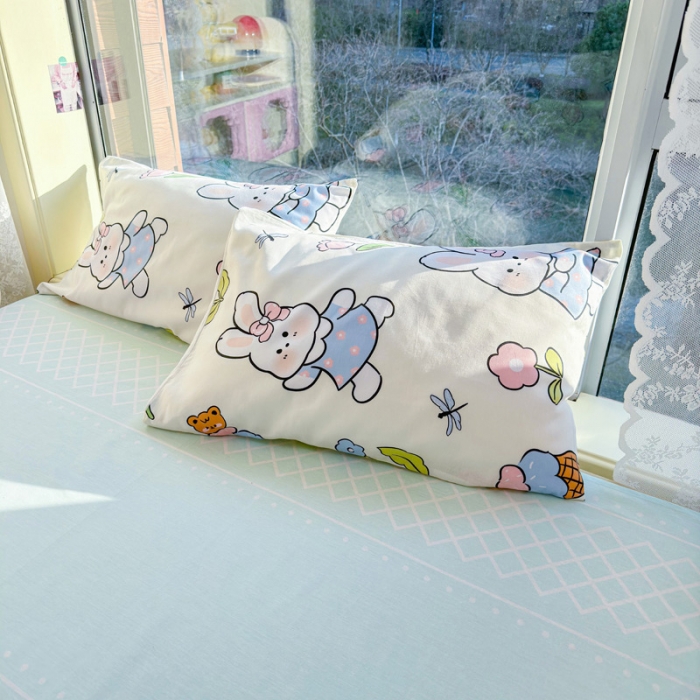 91家纺网 家纺一手货源 找家纺 花伞 2023直播新款40支高密全棉纯棉小清新四件套 蜻蜓和兔