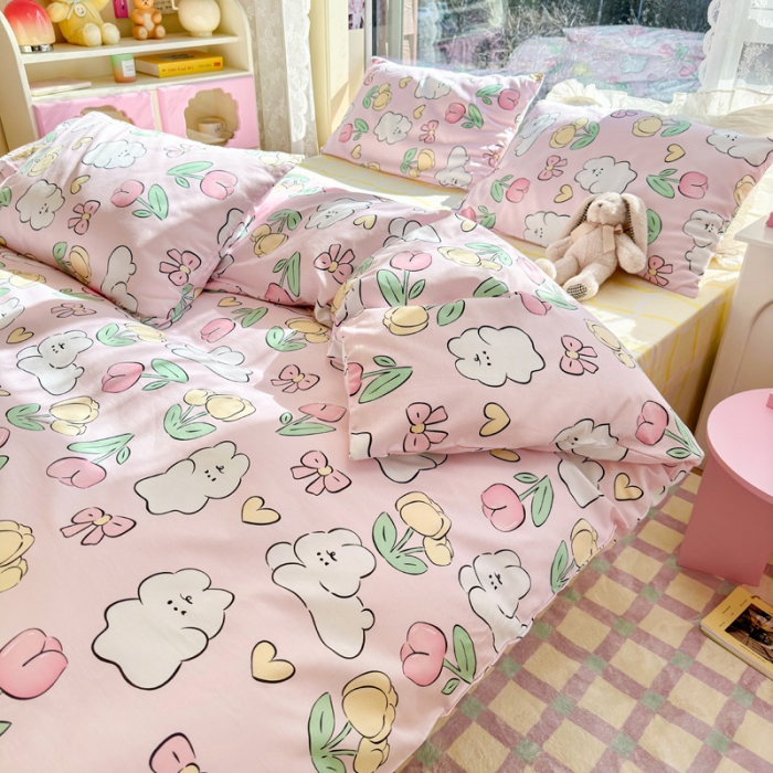 91家纺网 家纺一手货源 找家纺 花伞 2023直播新款40支高密全棉纯棉小清新四件套 肉肉郁金香