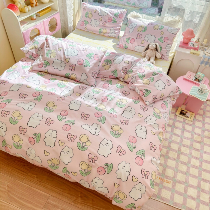 91家纺网 家纺一手货源 找家纺 花伞 2023直播新款40支高密全棉纯棉小清新四件套 肉肉郁金香