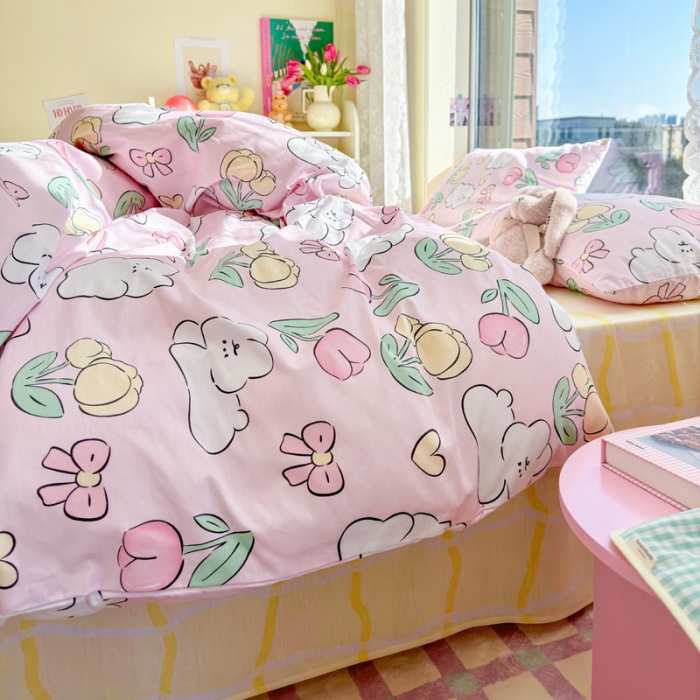 91家纺网 家纺一手货源 找家纺 花伞 2023直播新款40支高密全棉纯棉小清新四件套 肉肉郁金香