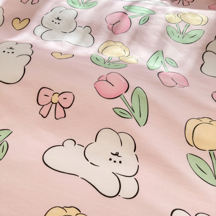 91家纺网 家纺一手货源 找家纺 花伞 2023直播新款40支高密全棉纯棉小清新四件套 肉肉郁金香