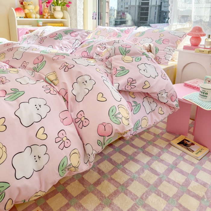 91家纺网 家纺一手货源 找家纺 花伞 2023直播新款40支高密全棉纯棉小清新四件套 肉肉郁金香