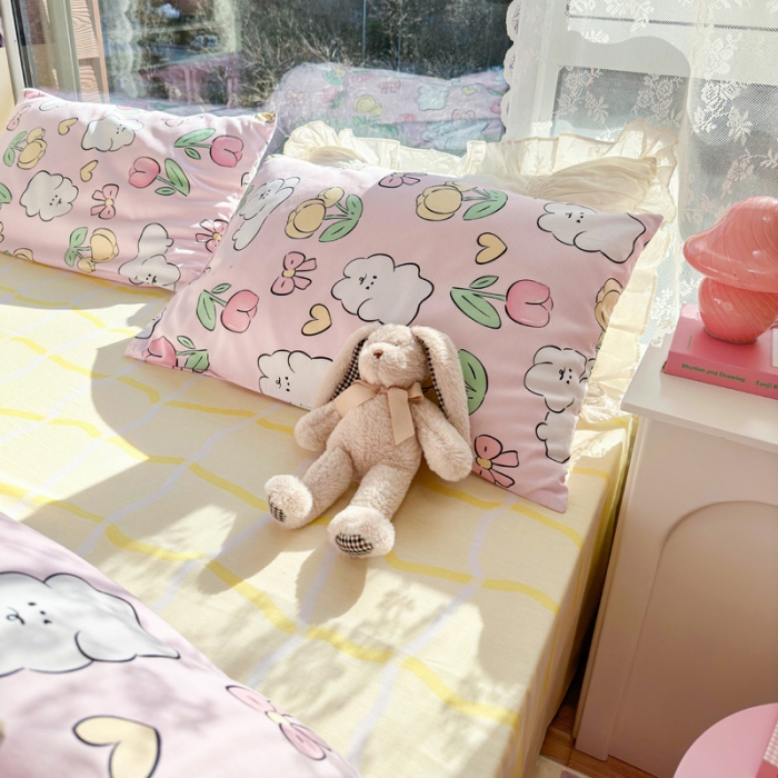 91家纺网 家纺一手货源 找家纺 花伞 2023直播新款40支高密全棉纯棉小清新四件套 肉肉郁金香