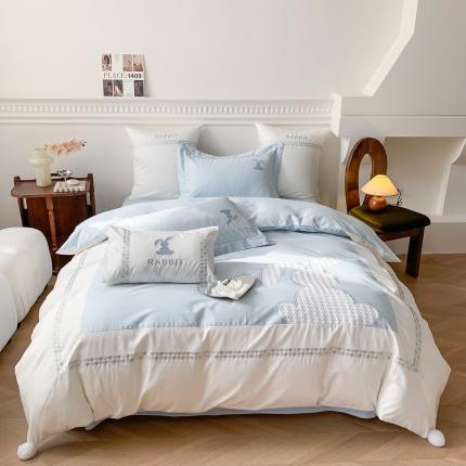 91家纺网 家纺一手货源 找家纺 （总）曼布缇 2025春夏新品100S澳棉长绒棉贴布绣四件套-艾娜兔