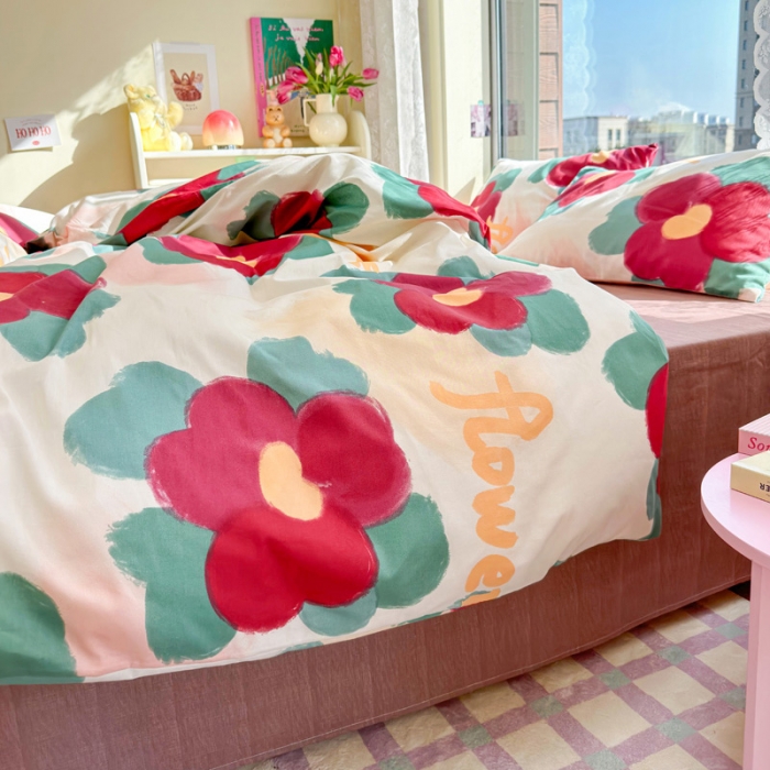 91家纺网 家纺一手货源 找家纺 花伞 2023直播新款40支高密全棉纯棉小清新单品被套 复古花