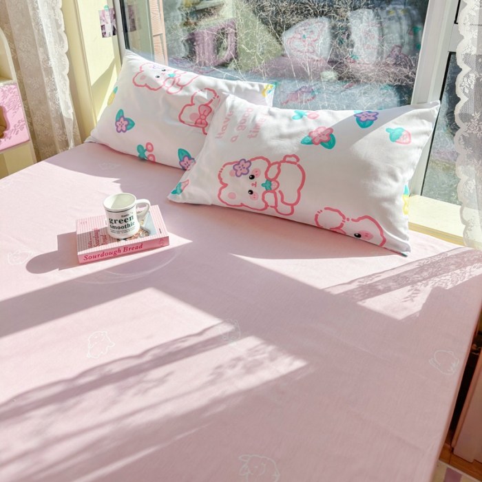 91家纺网 家纺一手货源 找家纺 花伞 2023直播新款40支高密全棉纯棉小清新单品枕套 流行兔