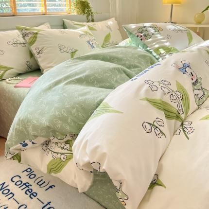 91家纺网 家纺一手货源 找家纺 蓝邻 2023新款全棉印花小清新系列四件套 铃兰兔