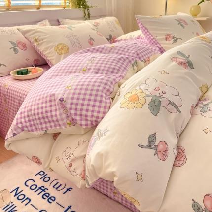 91家纺网 家纺一手货源 找家纺 蓝邻 2023新款全棉印花小清新系列四件套 落苏