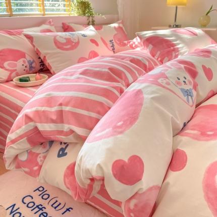 蓝邻 2023新款全棉印花小清新系列四件套 快乐兔