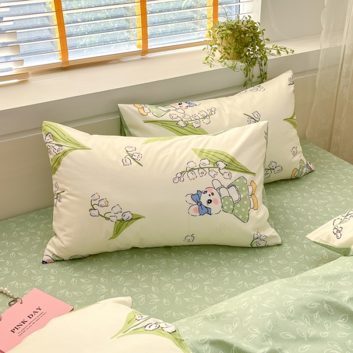 91家纺网 家纺一手货源 找家纺 蓝邻 2023新款全棉印花小清新系列四件套 铃兰兔