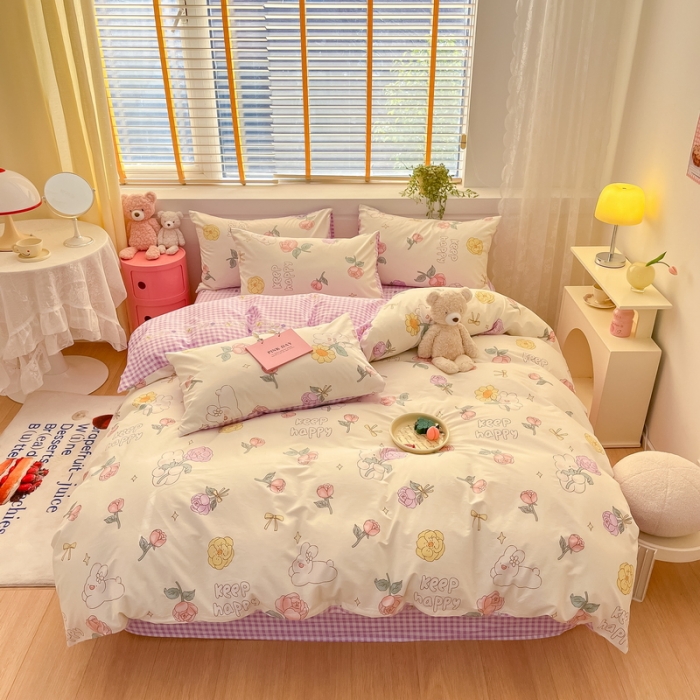 91家纺网 家纺一手货源 找家纺 蓝邻 2023新款全棉印花小清新系列四件套 落苏