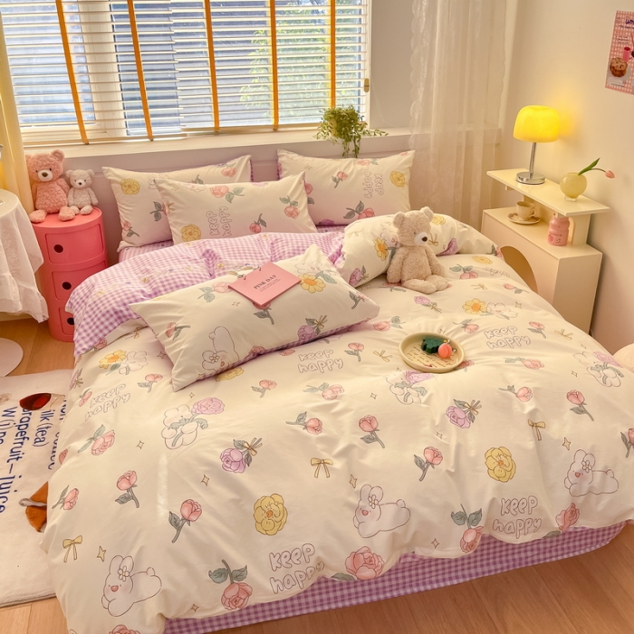 91家纺网 家纺一手货源 找家纺 蓝邻 2023新款全棉印花小清新系列四件套 落苏