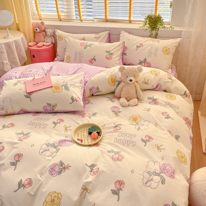 91家纺网 家纺一手货源 找家纺 蓝邻 2023新款全棉印花小清新系列四件套 落苏