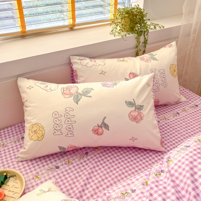 91家纺网 家纺一手货源 找家纺 蓝邻 2023新款全棉印花小清新系列四件套 落苏