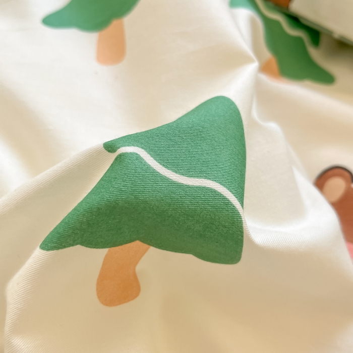 91家纺网 家纺一手货源 找家纺 蓝邻 2023新款全棉印花小清新系列四件套 绿树熊