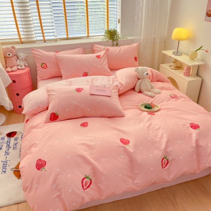 91家纺网 家纺一手货源 找家纺 蓝邻 2023新款全棉印花小清新系列四件套 莓妮