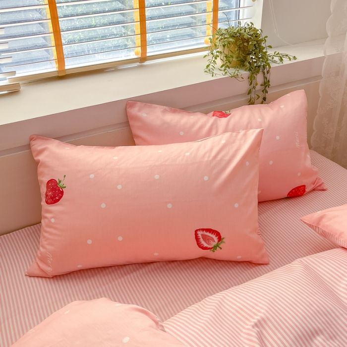 91家纺网 家纺一手货源 找家纺 蓝邻 2023新款全棉印花小清新系列四件套 莓妮