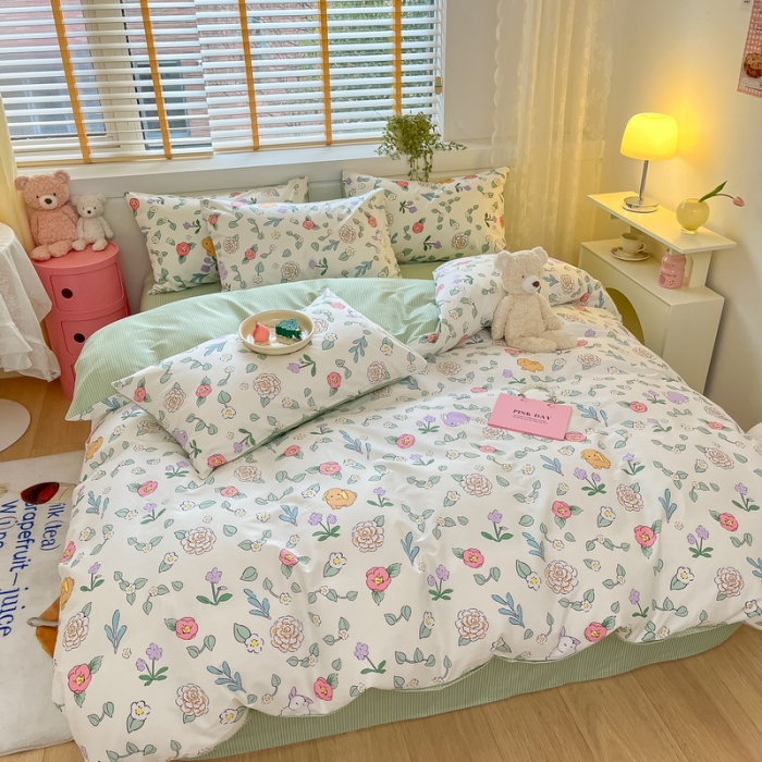 91家纺网 家纺一手货源 找家纺 蓝邻 2023新款全棉印花小清新系列四件套 米莱