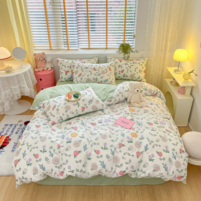 91家纺网 家纺一手货源 找家纺 蓝邻 2023新款全棉印花小清新系列四件套 米莱