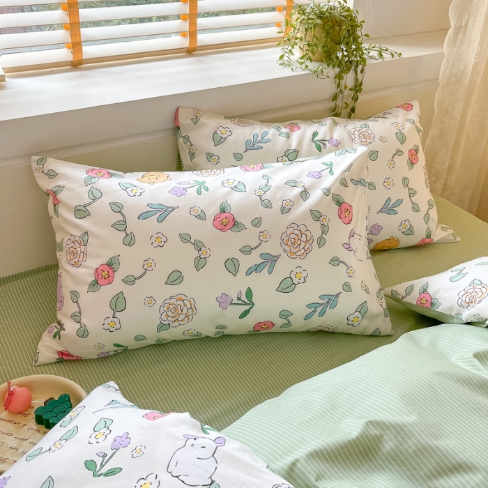 91家纺网 家纺一手货源 找家纺 蓝邻 2023新款全棉印花小清新系列四件套 米莱