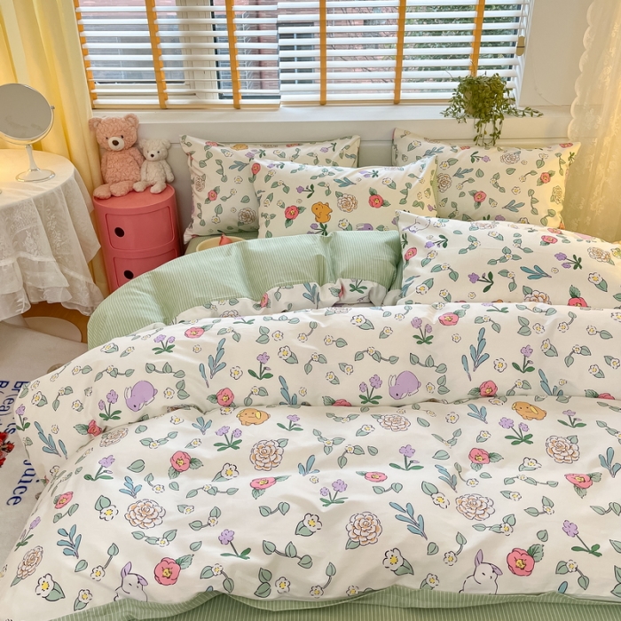 91家纺网 家纺一手货源 找家纺 蓝邻 2023新款全棉印花小清新系列四件套 米莱