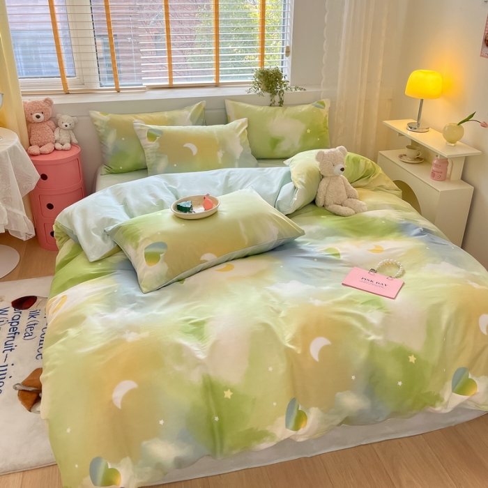 91家纺网 家纺一手货源 找家纺 蓝邻 2023新款全棉印花小清新系列四件套 七彩云