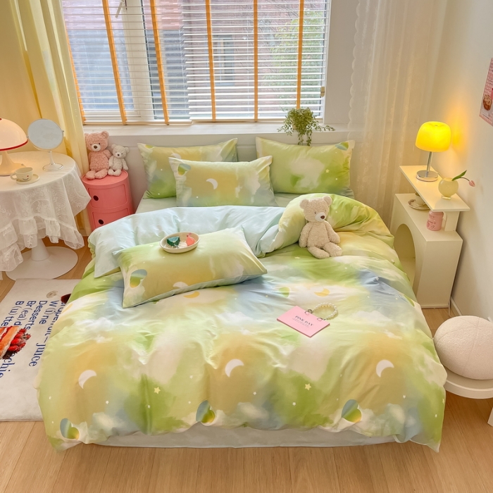 91家纺网 家纺一手货源 找家纺 蓝邻 2023新款全棉印花小清新系列四件套 七彩云