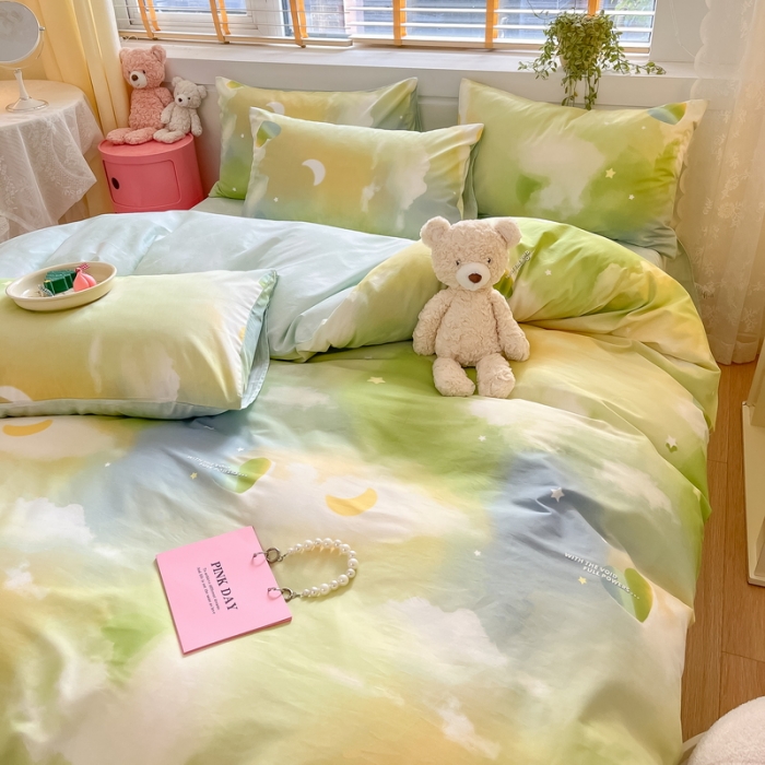 91家纺网 家纺一手货源 找家纺 蓝邻 2023新款全棉印花小清新系列四件套 七彩云