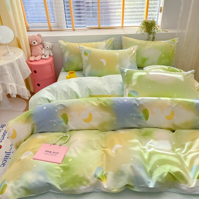 91家纺网 家纺一手货源 找家纺 蓝邻 2023新款全棉印花小清新系列四件套 七彩云