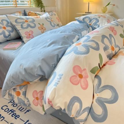 蓝邻 2023新款全棉印花小清新系列四件套 手绘春意