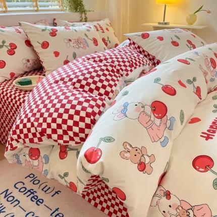 蓝邻 2023新款全棉印花小清新系列四件套 樱桃兔