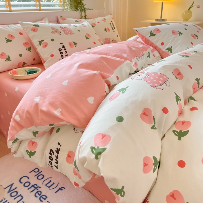 91家纺网 家纺一手货源 找家纺 蓝邻 2023新款全棉印花小清新系列四件套 雨沫