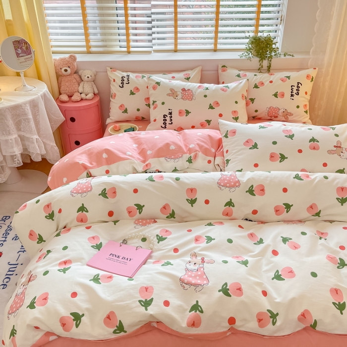 91家纺网 家纺一手货源 找家纺 蓝邻 2023新款全棉印花小清新系列四件套 雨沫