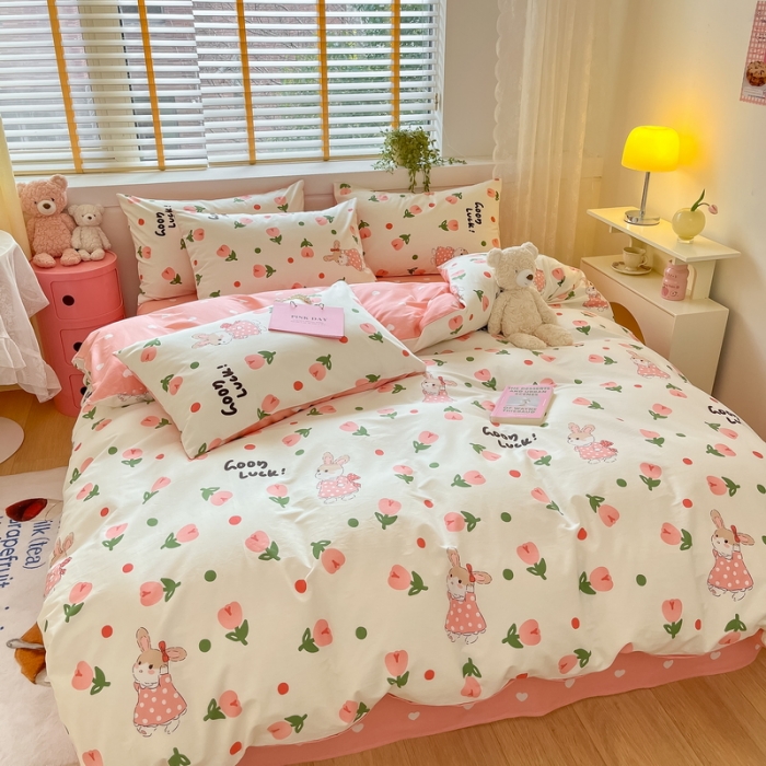 91家纺网 家纺一手货源 找家纺 蓝邻 2023新款全棉印花小清新系列四件套 雨沫