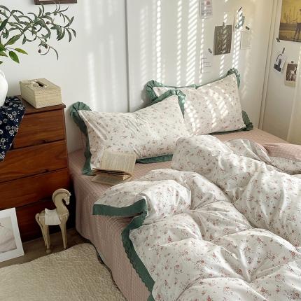 91家纺网 家纺一手货源 找家纺 （总）千朵 2023新款小清新蕾丝花边全棉纯棉四件套